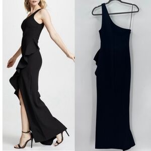 LIKLEY Revolve Black Marielle One Shoulder Ruffle Maxi Dress Size 2 NEW
